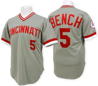 Men's Authentic Grey Johnny Bench Cincinnati Reds Throwback Jersey