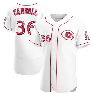 Men's Authentic White Clay Carroll Cincinnati Reds Home Jersey