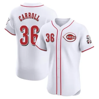 Men's Elite White Clay Carroll Cincinnati Reds Home Jersey