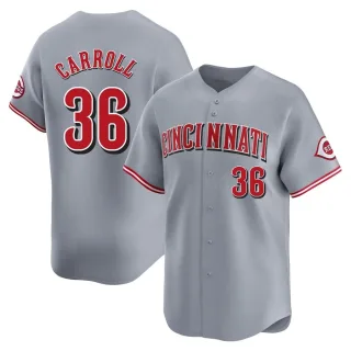 Men's Limited Gray Clay Carroll Cincinnati Reds Away Jersey