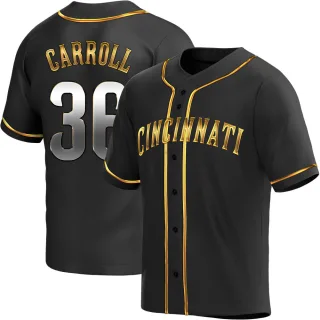 Men's Replica Black Golden Clay Carroll Cincinnati Reds Alternate Jersey