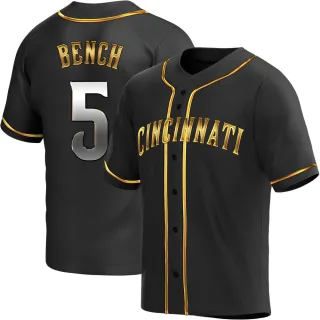 Men's Replica Black Golden Johnny Bench Cincinnati Reds Alternate Jersey