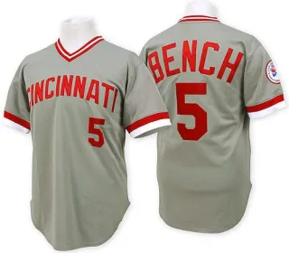 Men's Replica Grey Johnny Bench Cincinnati Reds Throwback Jersey