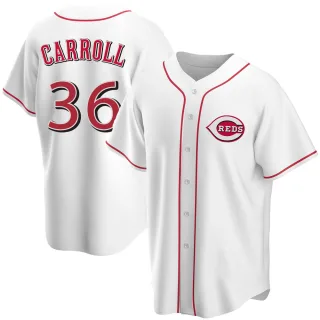 Men's Replica White Clay Carroll Cincinnati Reds Home Jersey