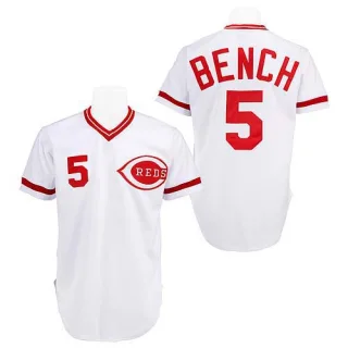 Men's Replica White Johnny Bench Cincinnati Reds Throwback Jersey