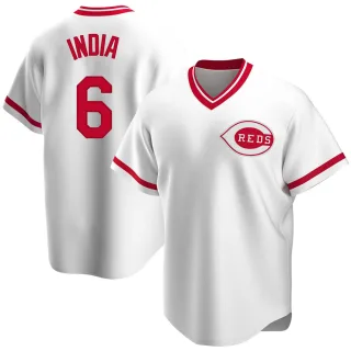 Men's Replica White Jonathan India Cincinnati Reds Home Cooperstown Collection Jersey