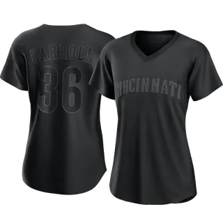 Women's Replica Black Clay Carroll Cincinnati Reds Pitch Fashion Jersey