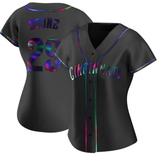 Women's Replica Black Holographic Bret Boone Cincinnati Reds Alternate Jersey
