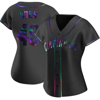 Women's Replica Black Holographic Justin Dunn Cincinnati Reds Alternate Jersey