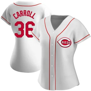 Women's Replica White Clay Carroll Cincinnati Reds Home Jersey
