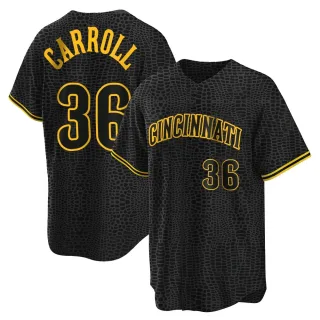 Youth Replica Black Clay Carroll Cincinnati Reds Snake Skin City Jersey