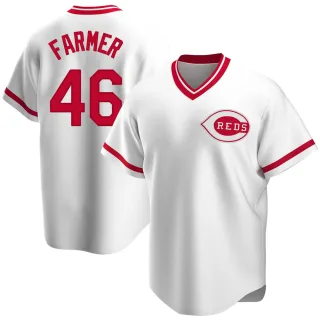 Youth Replica White Buck Farmer Cincinnati Reds Home Cooperstown Collection Jersey