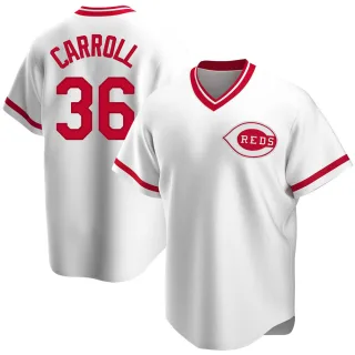 Youth Replica White Clay Carroll Cincinnati Reds Home Cooperstown Collection Jersey