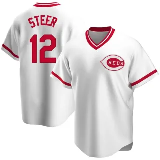 Youth Replica White Spencer Steer Cincinnati Reds Home Cooperstown Collection Jersey